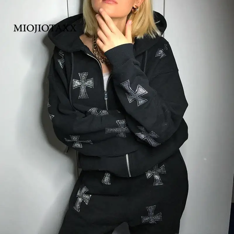 

MIOJIOTAXX Men's Women's New Autumn 2022 Oversize Loose Comfortable Cross Ironing Zip Up Long Sleeve Graphic Hoodies