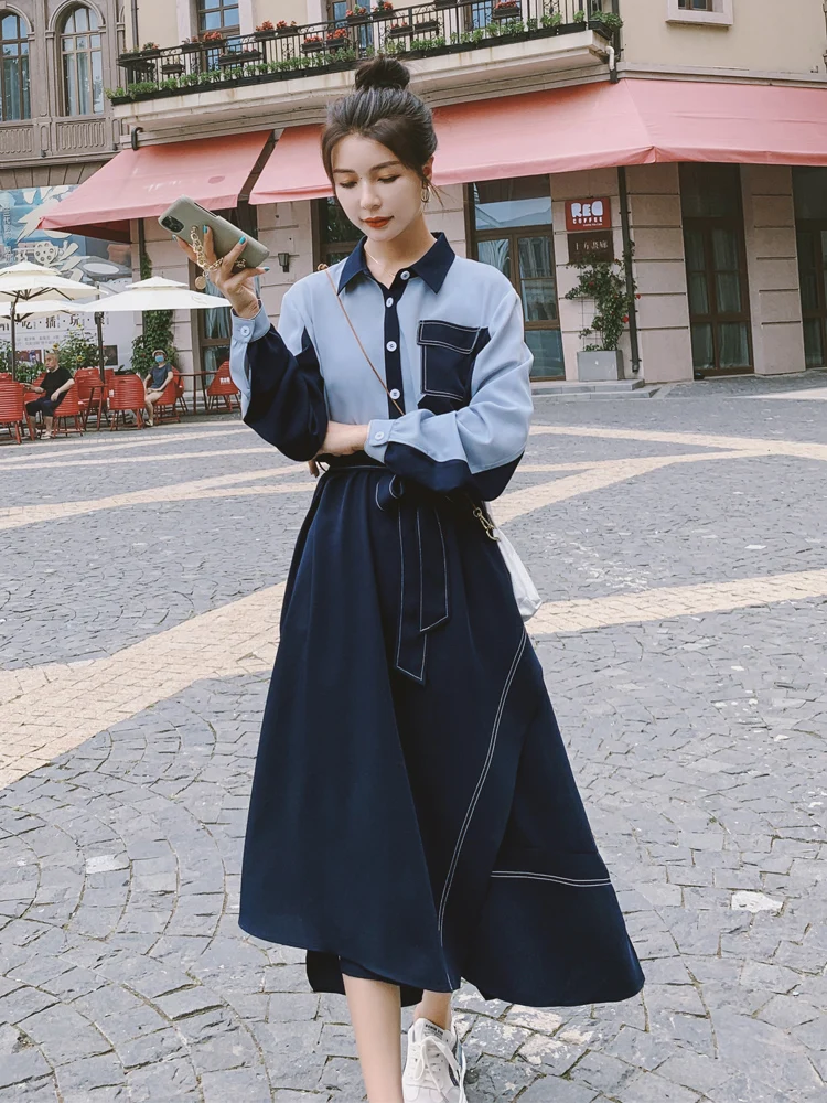 Осеннее платье новинка 2021 года женское корейское в Корейском стиле необычное