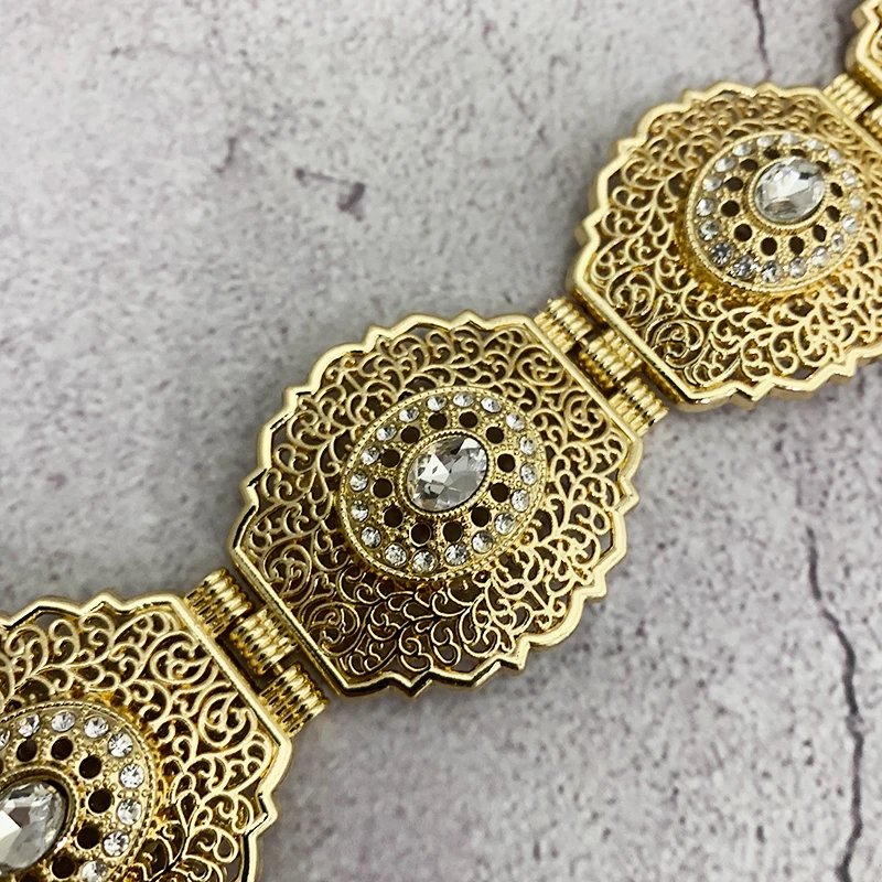 Arab Dress Belt Women Girdle Waist Belt Gold Color Rhinestone Crystal Moroccan Wedding Jewelry