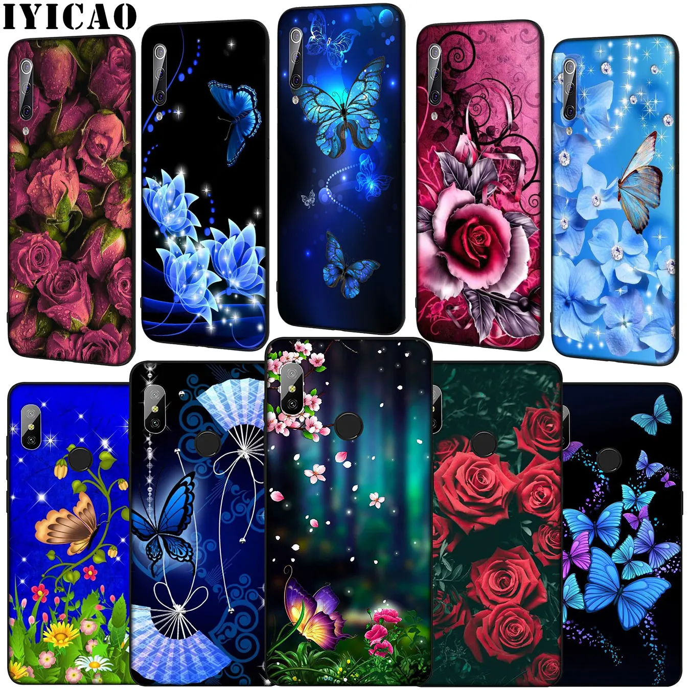 IYICAO роскошный мягкий чехол для телефона с бабочками и голубыми цветами Xiaomi Mi 10 9 9T
