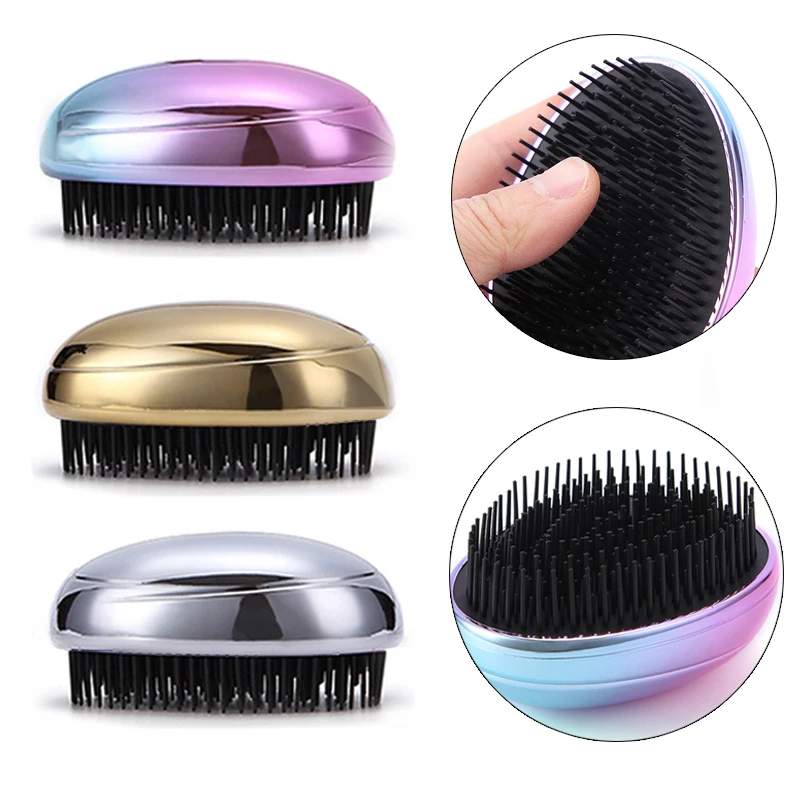 Gradient Color Comb 1pc Anti-static Hair Brush Handle Tangle Detangling Shower Electroplate Massage Styling Tool | Красота и здоровье
