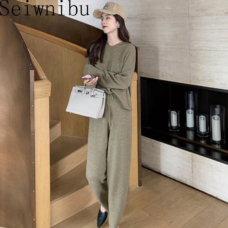 Повседневные вязаные штаны женские осенние толстовки с v-образным вырезом и