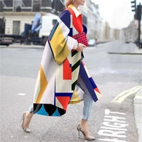 autumn women chic patchwork printed trench coat elegant long sleeve loose flare sleeve windbreaker fashion women clothing trench