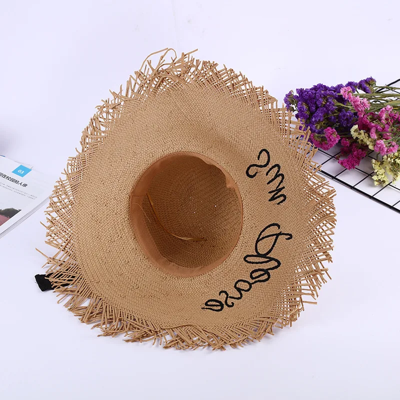 

Bauhinia summer raffia big brimmed straw hat female hand-woven raw edge wild holiday beach hat sun shade hat sun hat