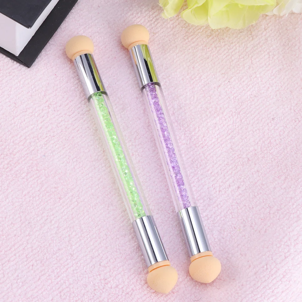 

Nail Brush Sponge Nail Brush Picking Dotting Gradient Pen Washable Brush Nail Art Tools with 4 Replacement Heads (Purple Rhinest