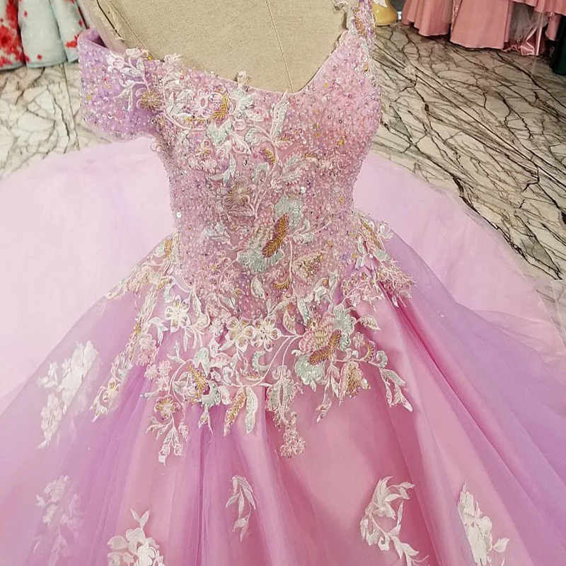 LSX83219 сиреневое бальное платье блестящее вечернее с открытыми плечами для