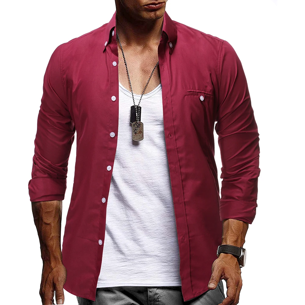 

European and American foreign trade men's patch pocket button men's casual slim long sleeve shirt