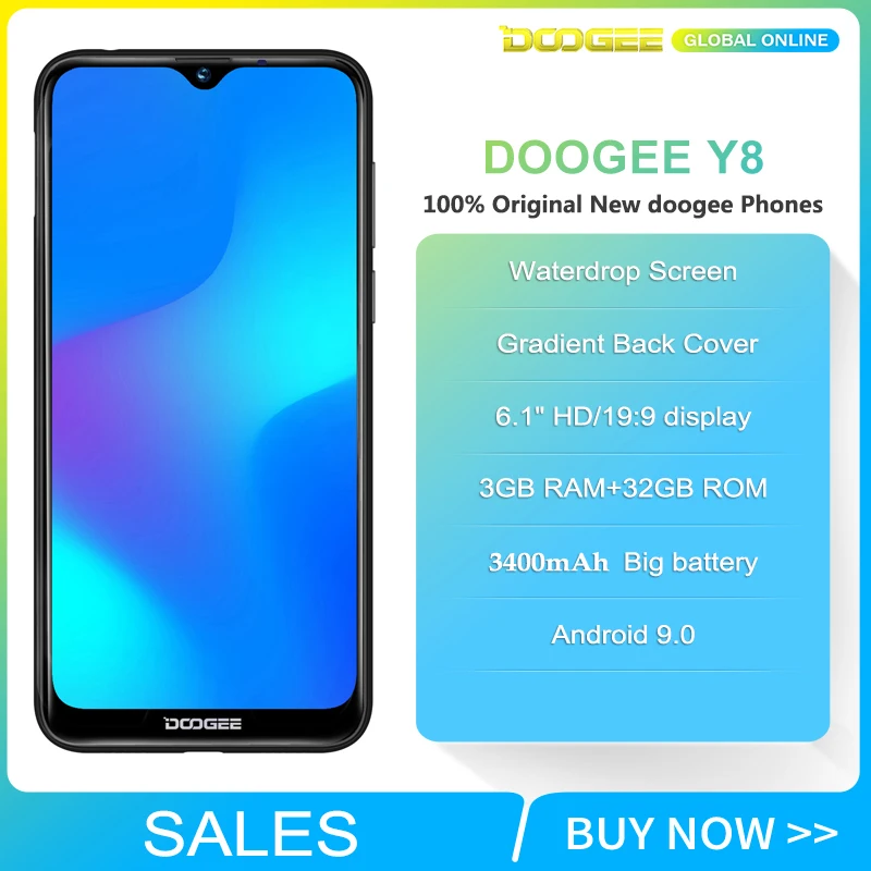 В наличии DOOGEE Y8 Android 9 0 смартфон 3 ГБ ОЗУ 32 Гб ПЗУ 6 1 &quotFHD 19:9 дисплей 3400 мАч MTK6739 4G LTE
