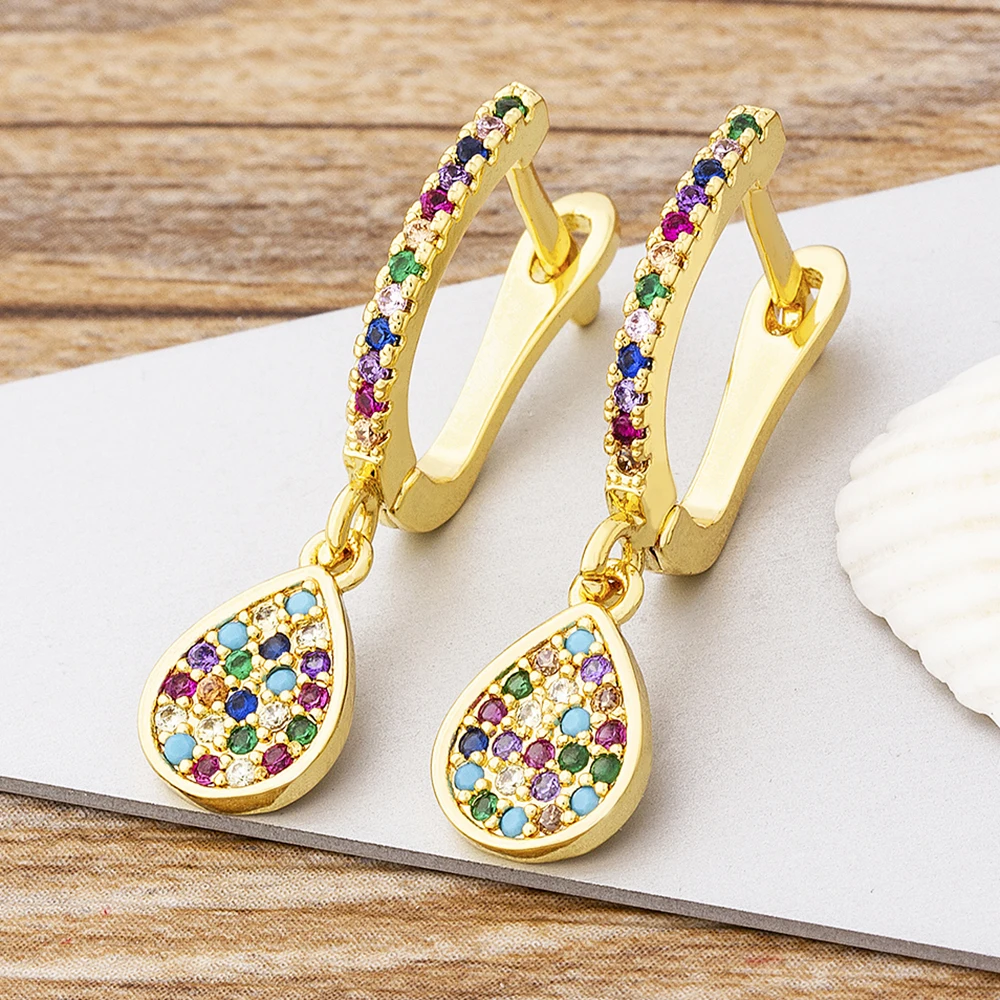 

AIBEF New Colorful Crystal Drop Earrings Women Fashion Jewelry Gold Color Copper CZ Stone Earrings Gift For Party Best Friend