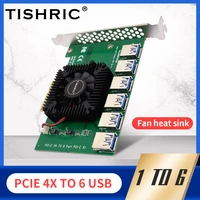 tishric pci express multiplier pcie 4x to 6 usb 3 0 expansion card riser 009s plus adapter with fan heat sink for btc mining