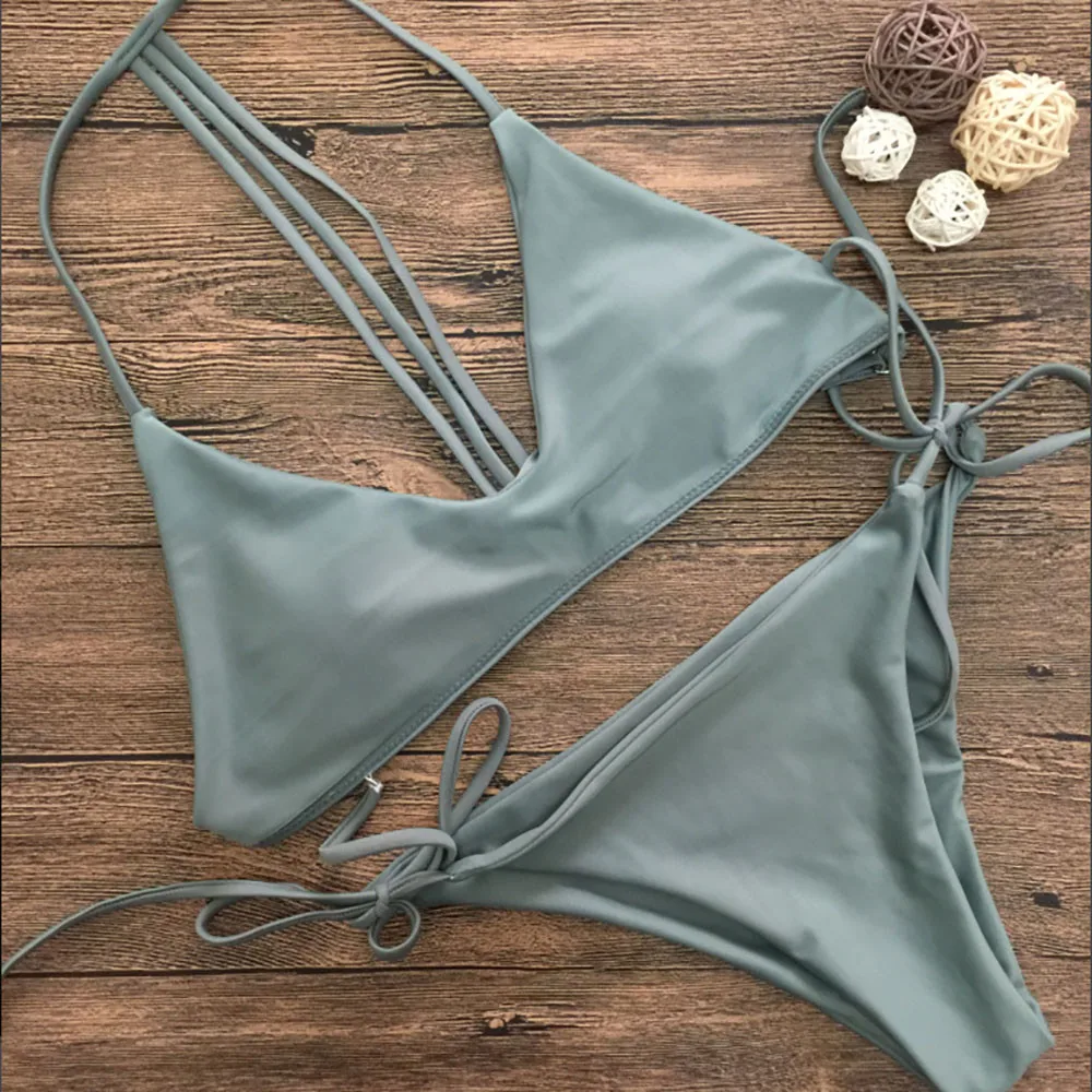 

Women Bikini Set Swimwear Push-up Padded Solid Bra Swimsuit Beachwear Lady Bikini 2021 Thong Two Piece Brazilian Bathing Suit #4