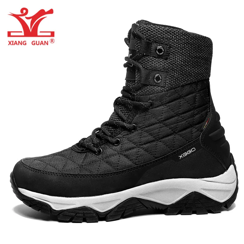 XIANG GUAN Man Hiking Shoes Men Waterproof Plush Warm High Top Climbing Mountain Tactical Boots Outdoor Sports Trekking Sneakers