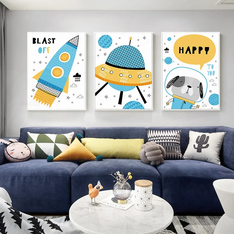 Синий Детская Wall Art минималист художественный принт пространство вечерние