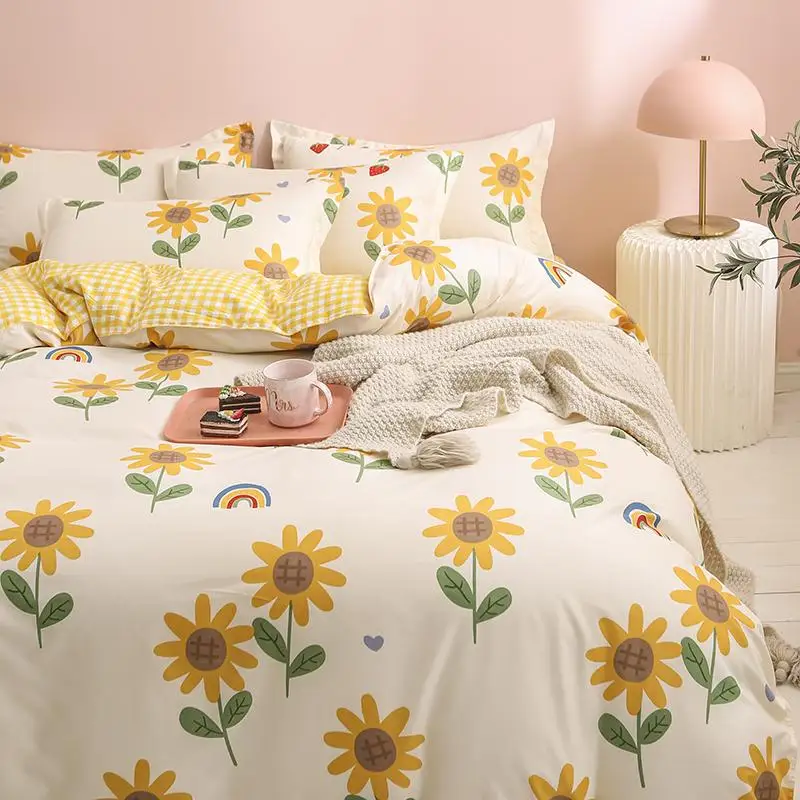 

Yellow Plaid Bedding set220x240 Duvet Cover With Pillowcase, 175x220 Quilt Covers , Daisy pattern Blanket Cover,king Bed Set