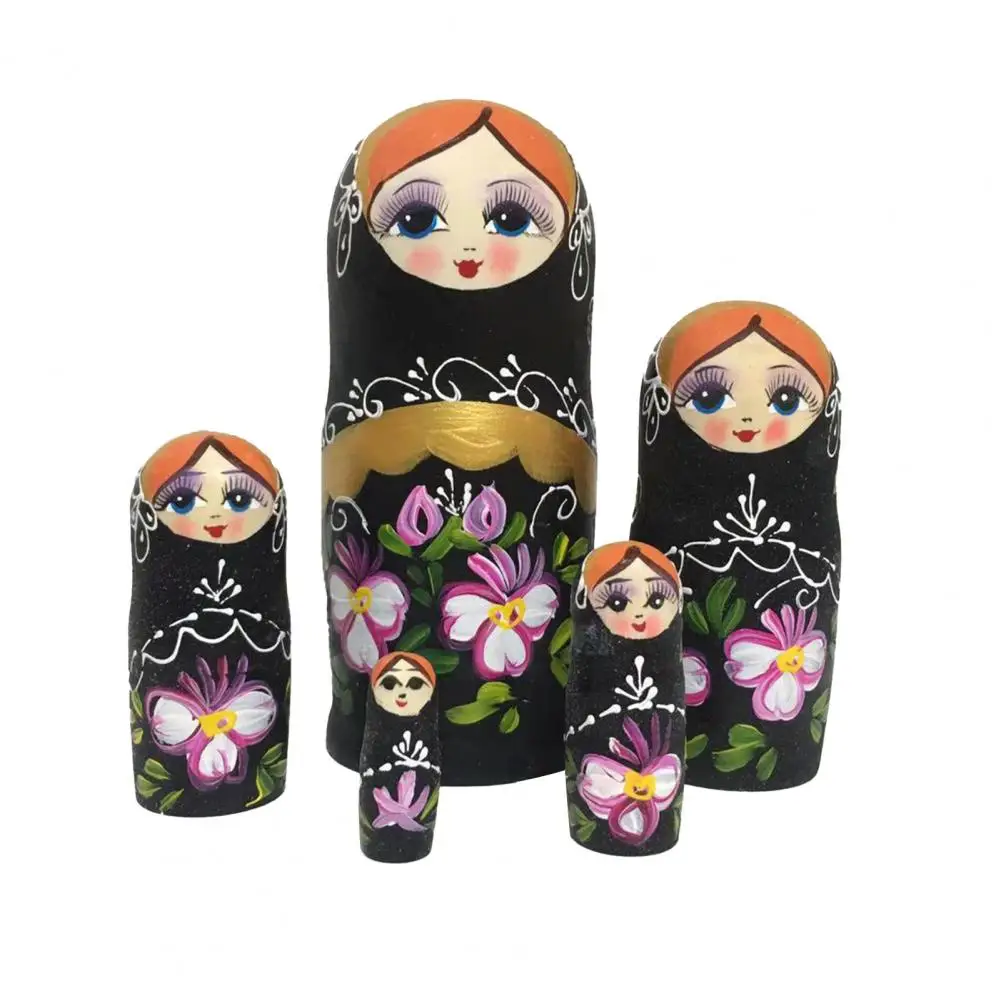 

5Pcs/Set Wooden Dolls Not Easy to Deform Colour-fast Nesting Toys Russian Stacking Dolls for Christmas
