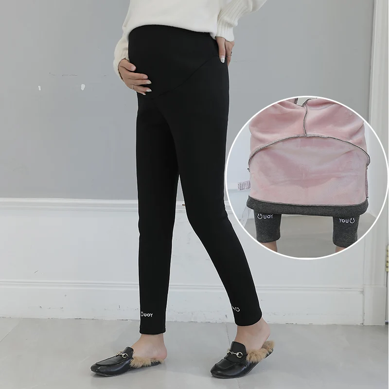 2022 Winter Maternity Leggings Thick Adjustable Waist Velvet Line Pregnant Women Pregnancy Clothes Pants Ropa Mujer Maternal