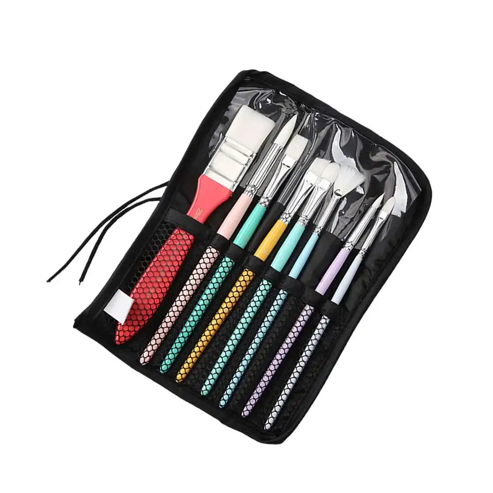 

8 Pcs Nylon Brushes And Fan-shaped Watercolor Hook Line Brushes Wooden Core Watercolor Hook Line Pen Board Brush Gift