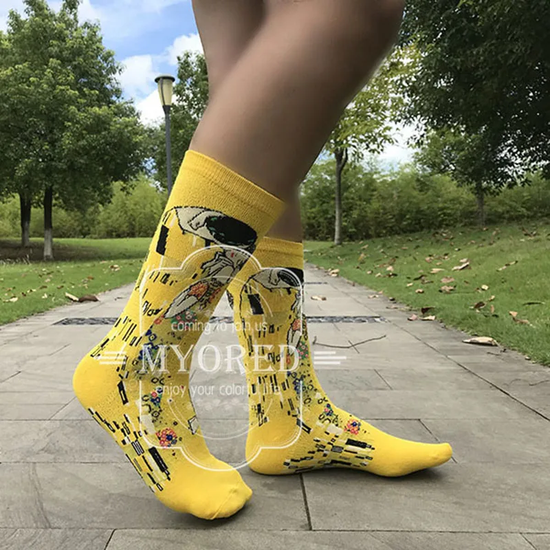 MYORED 1 pair Dropshipping men women socks cotton starry night art world famous oil painting socks unisex funny novelty socks