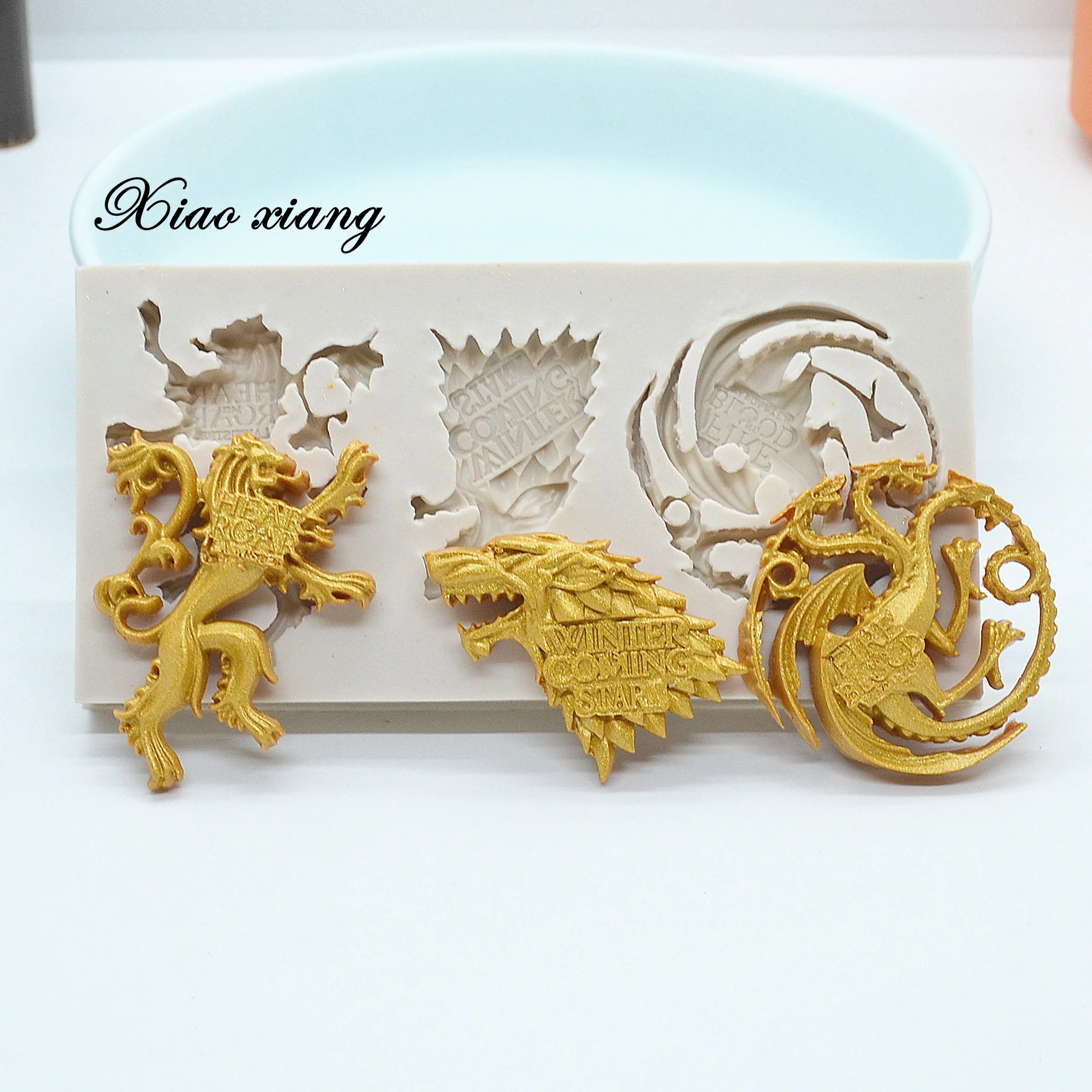 3D Дракон Лев и волк силиконовая форма для выпечки формы Семья эмблема шоколада