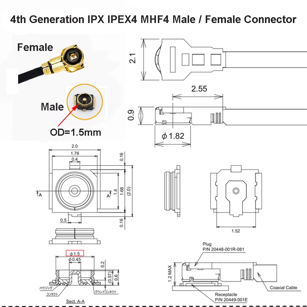 1pcs PEX-4 MHF4 Female to SMA Female Right Angle Jack 3g 4g 5g WIFI Antenna RF Cable Adapter RF1.13/0.81mm Pigtail Jumper Cord images - 6