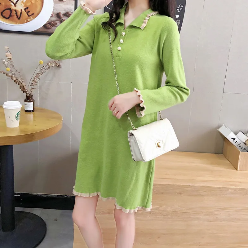 2019 осенняя и зимняя одежда новая мода женский свитер юбка жемчужная Пряжка