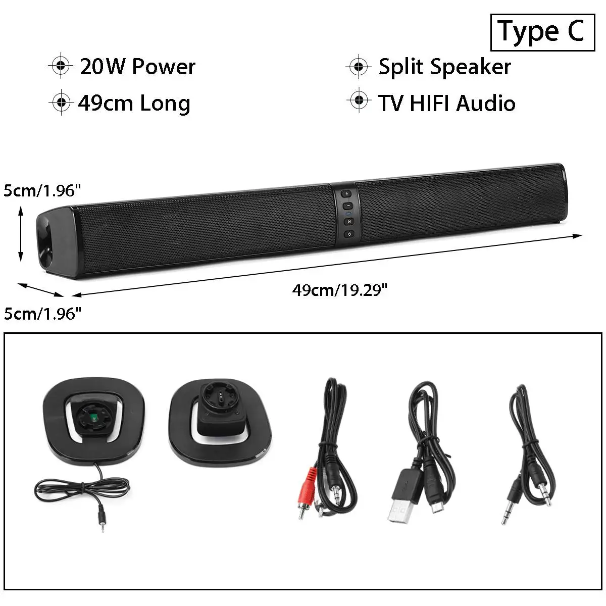 Type C 50 Вт Съемный беспроводной bluetooth динамик Саундбар 3D стерео Поддержка RCA AUX HDMI домашний кинотеатр компьютер/PC настенный Бас Сабвуфер - Цвет: Type C