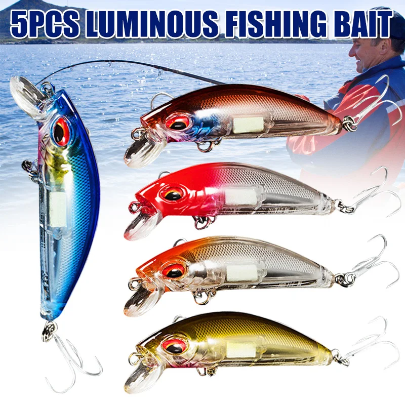 

Saltwater Glow Lures 5pcs Luminous Plastic Fishing Lures Fluorescent Bait Treble Hooks WHShopping