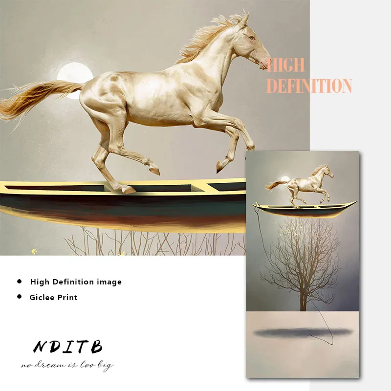 Абстрактный парусиновый постер с лошадью-лодкой Современная Настенная живопись