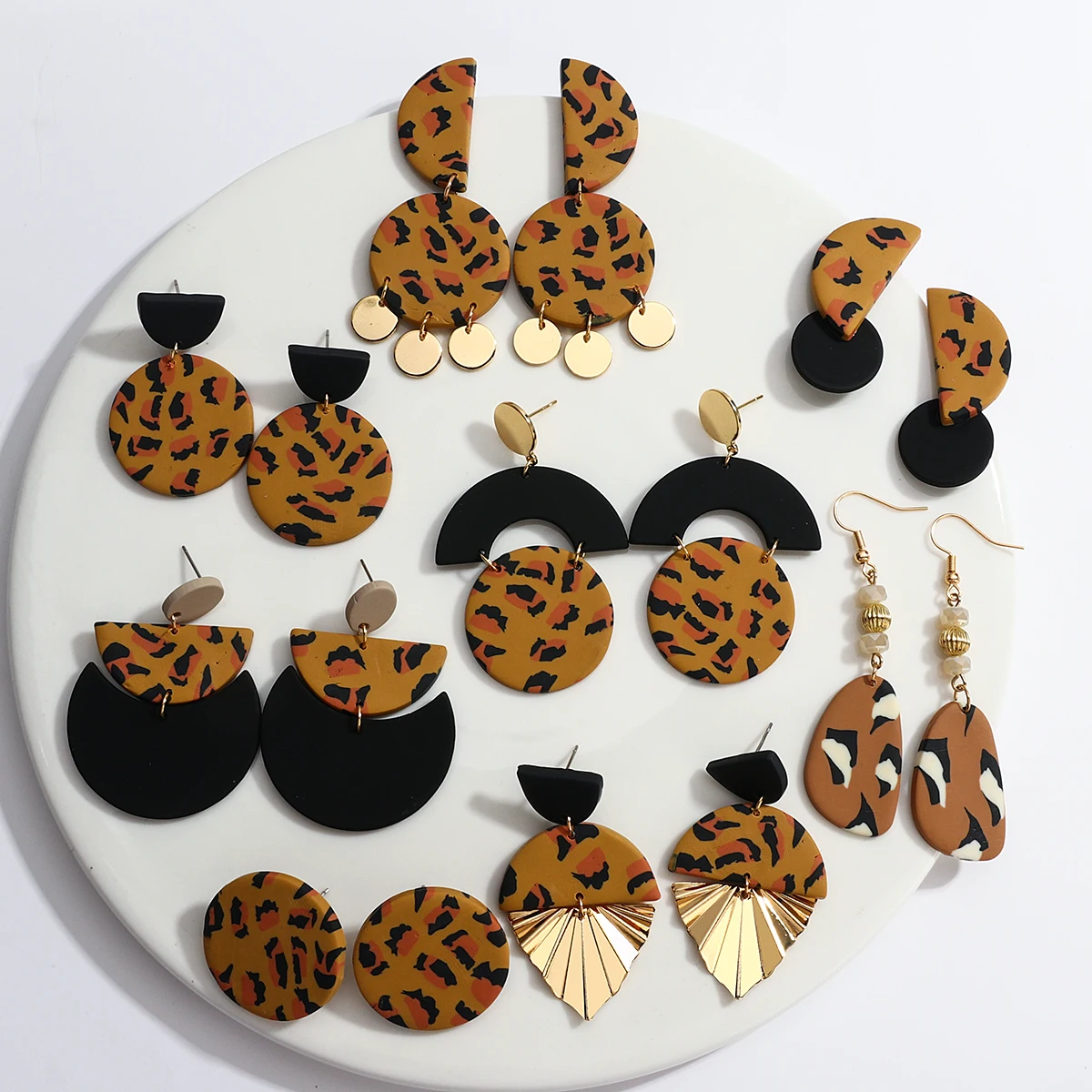

AENSOA Leopard Geometric Polymer Clay Drop Earrings for Women 2021 Trendy Vintage Layered Metal Statement Dangle Earring Jewelry