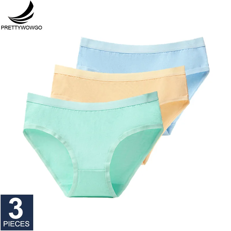 green.khaki.sky blue Prettywowgo 3 шт./партия, Новое поступление, женское нижнее белье, хлопковые трусы, 8 однотонных цветов, трусы, большие размеры M L XL XXL 3XL 008 - Цвет: green.khaki.sky blue