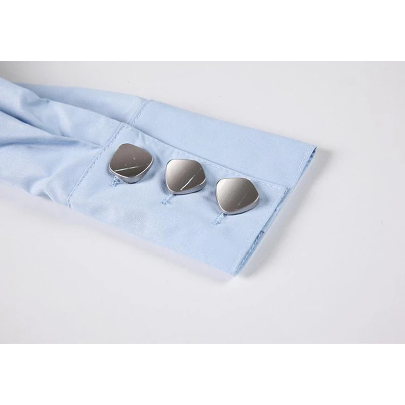 

Korean Style Blouse Women Blue&White Solid Lantern Long Sleeve Square Collar Shirt Female High Waist Slim Elegant Office Tops