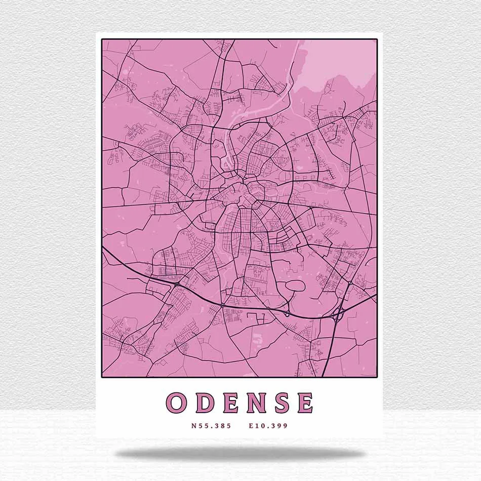 Дания альборг Орхус Копенгаген Odense Vejle Карта города картины на холсте винтажные - Фото №1