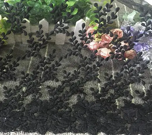 black 1Yd 35 см цвета слоновой кости/ажурная ткань черного цвета Venise кружевной отделкой вышивка украшения для шитья LW0144 - Цвет: black