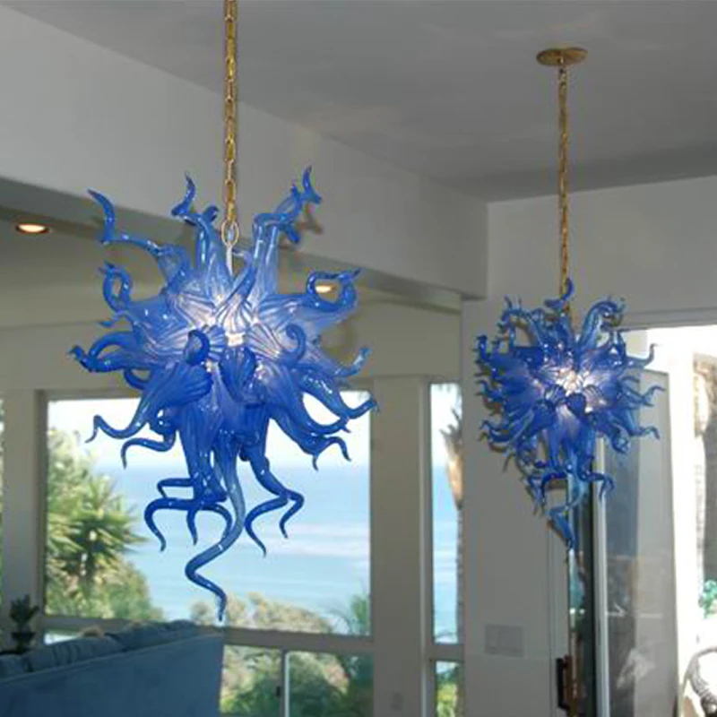 

Free Shipping Small Blue Colored Pendant Lamp Decorative Art Glass Chain LED Hanging Lighting Fixture