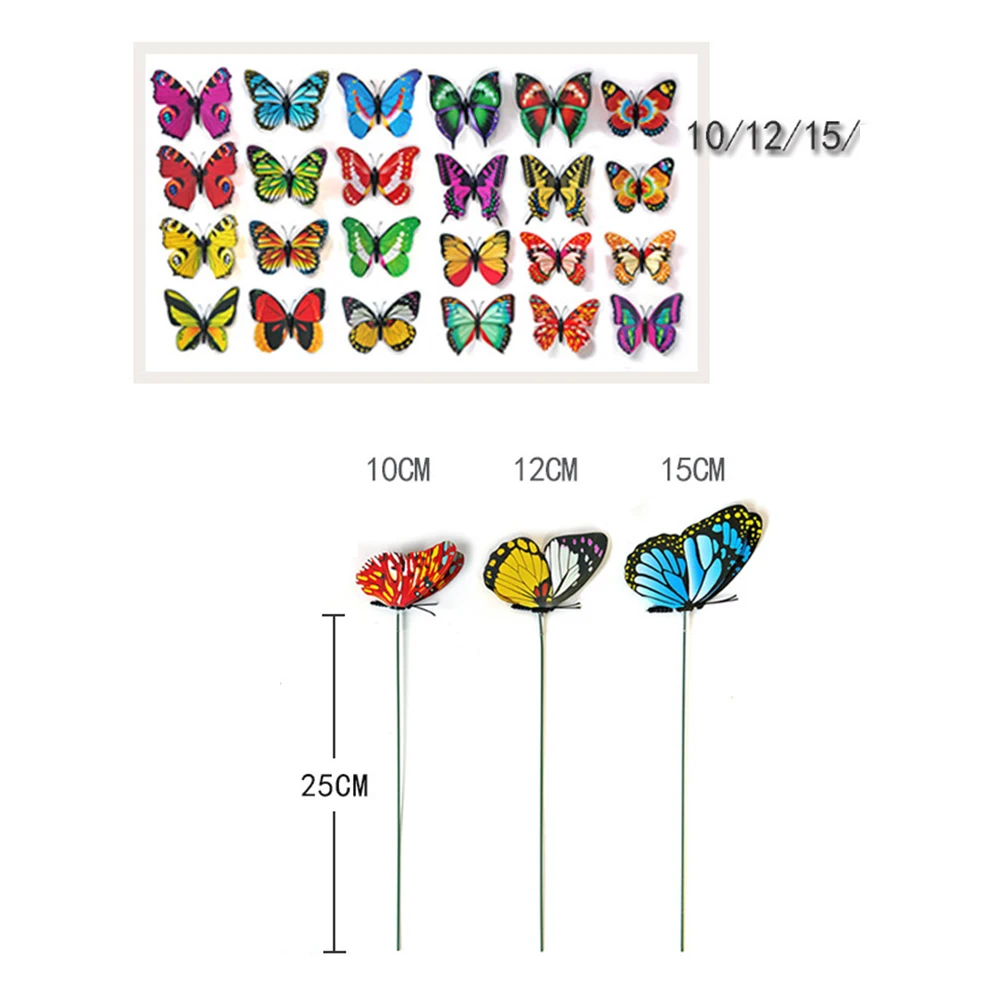 

50Pcs Colorful Simulation Single Layer Butterfly Rods Artificial Fake Butterflies Bonsai Ornaments Garden Lawn Home Decoration