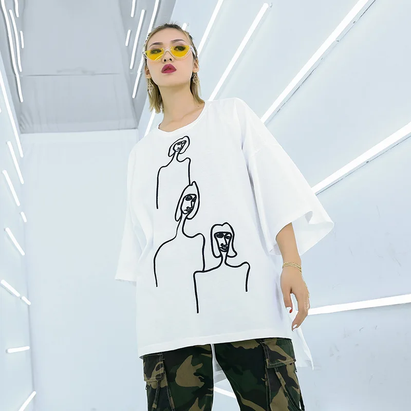 Женская футболка с вышивкой Vefadisa Новейшая летняя размера плюс Асимметричный топ