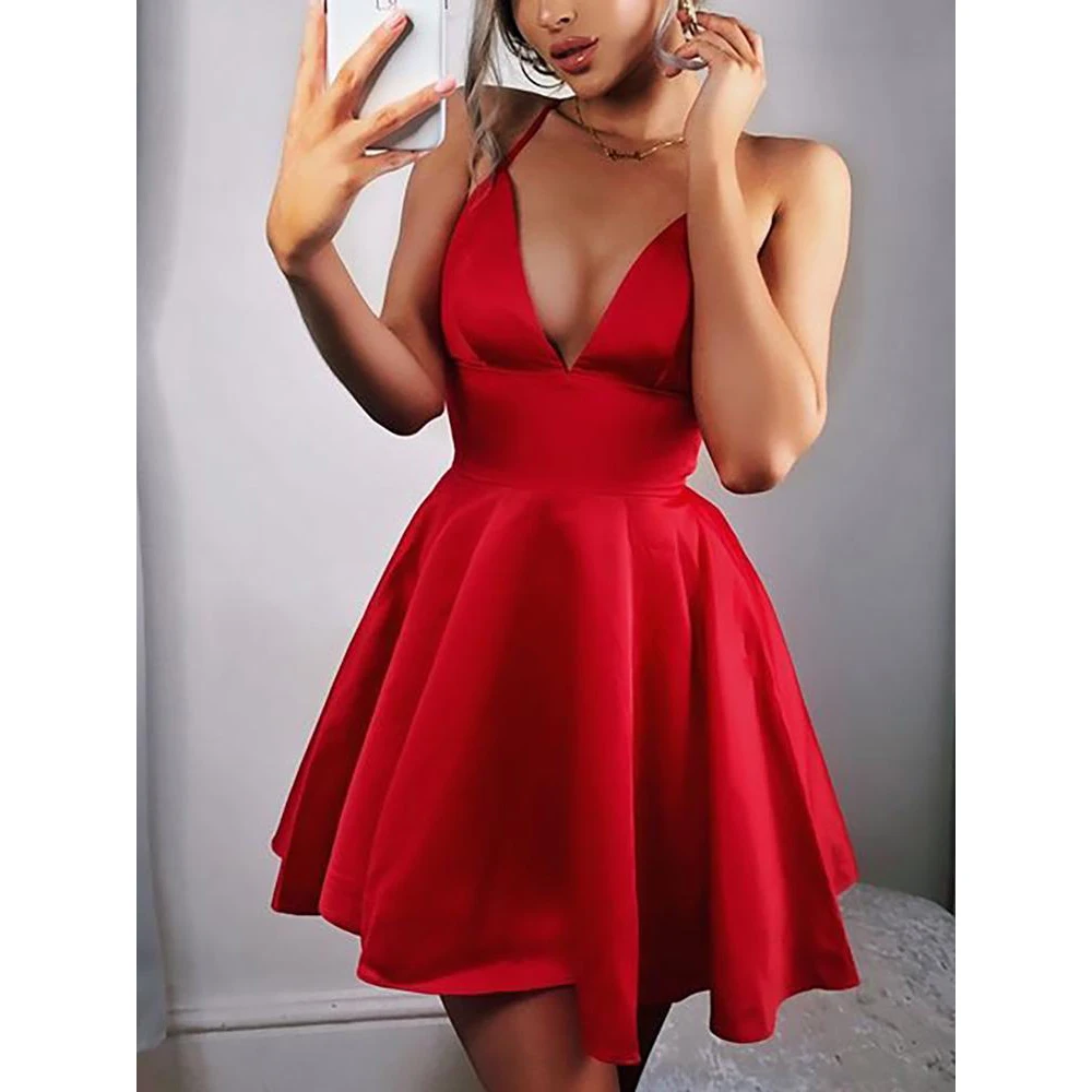 Женское короткое вечернее платье на бретельках DYMADE красное черное фиолетовое