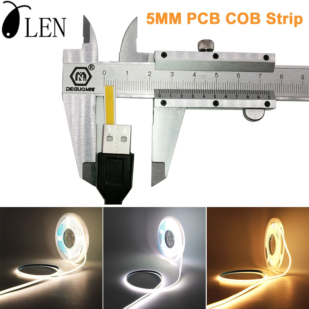

5mm COB LED Strip 384Leds/M For Decor Lighting Super Thin Soft Flexible Light Bar Warm Cold White 3000K 4000K 6000K DC12V/24V
