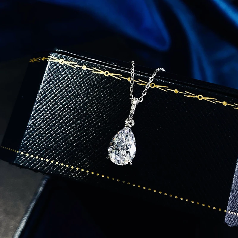 

Knobspin Luxury 100% 925 Sterling Silver Water Drop Ice Flower Cut Wedding Pendant Necklace For Women Fine Jewelry Wholesale