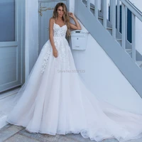 2021 pink v neck spaghetti straps a line wedding dresses floral lace appliques robe de mari%c3%a9e bridal gown cheap vestido de noiva