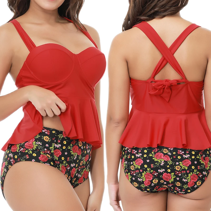 

2020 New Printed Sling Cover Belly Push Up Plus Size Two Piece Swimsuit Sexy Swimwear Women Bathing Suit Maillot Wire Free USA