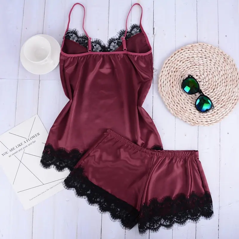

New Separate 2pcs Lace Sleepwear Women Beach Dress Lingerie Night Short Sleeveless Ladies Satin Nightgown Through La Sleepwear
