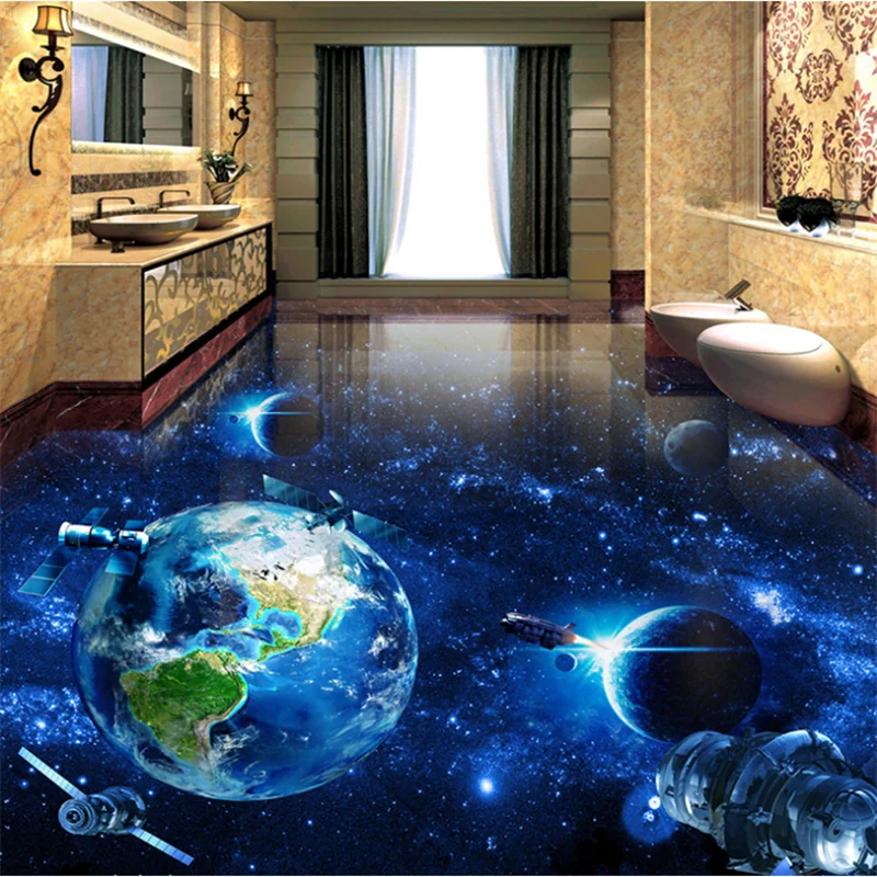 Custom floor painting 3d floor tile universe galaxy earth 3D bathroom living room bedroom hotel floor tile papel de parede обои images - 6