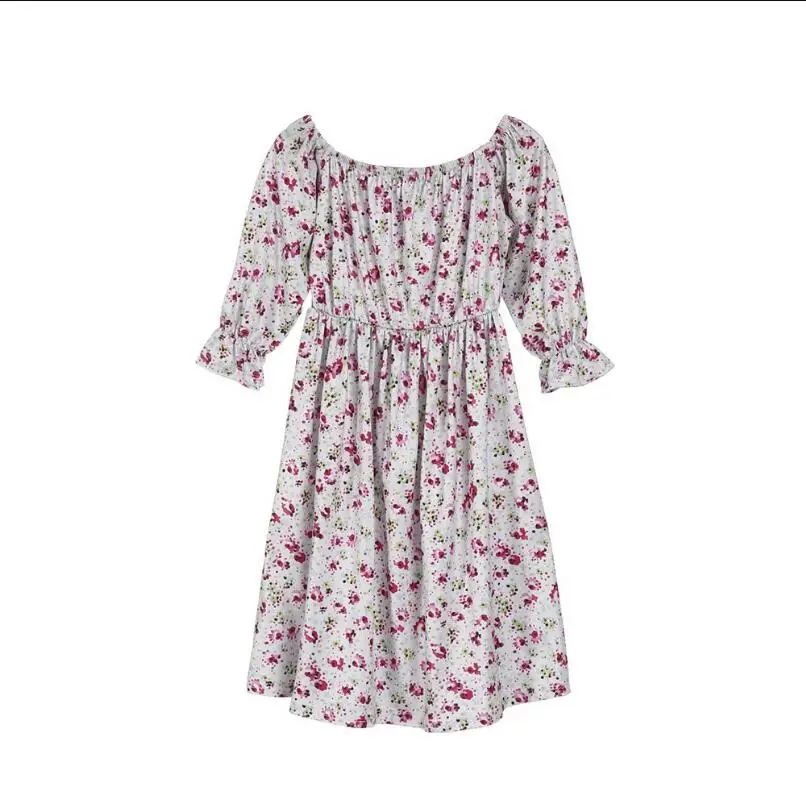 Long Parent-child Dress Cotton Flower Print Tie Bow Belt Mother And Daughter Family Clothes | Мать и ребенок