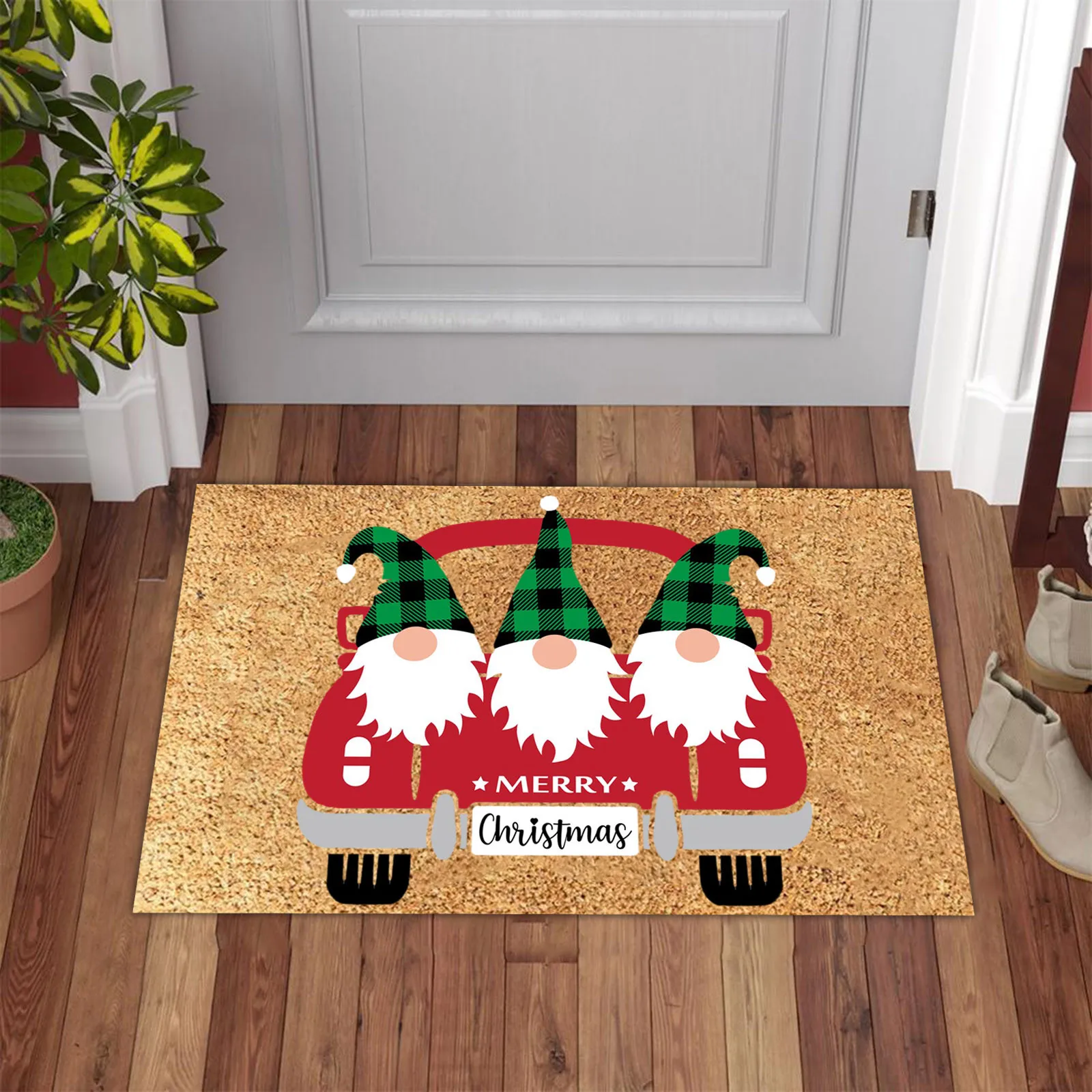 Red Christmas Mat Santa Claus Elk Floor Xmas Non-Slip Doormat Kitchen Bathroom Decor Merry For Home P5 | Дом и сад