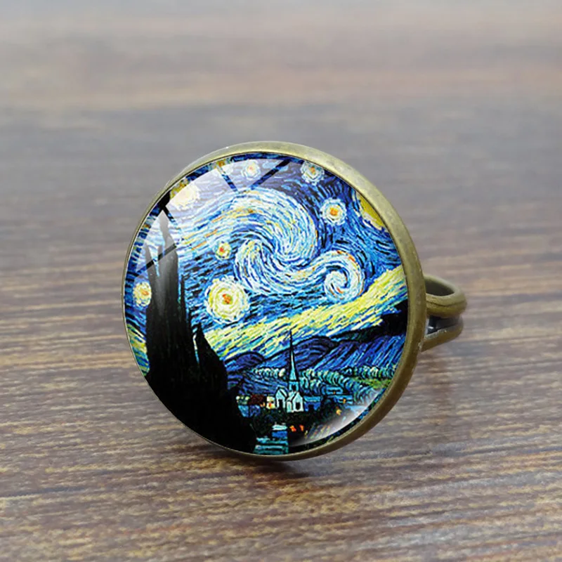 Ювелирные изделия van gogh круглая стеклянная кольца старинное бронзовое кольцо