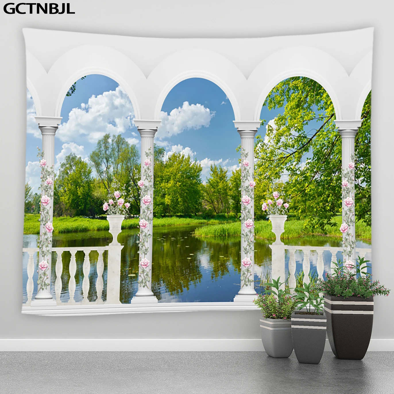 Пейзаж большой гобелен павлины лес в китайском стиле чернильная живопись горы