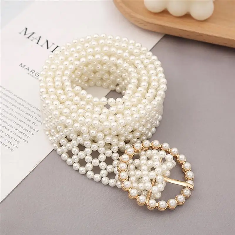 

1pc All-match Women Waist Belt Fashion Pearl Dress Belt Decorative Waistband
