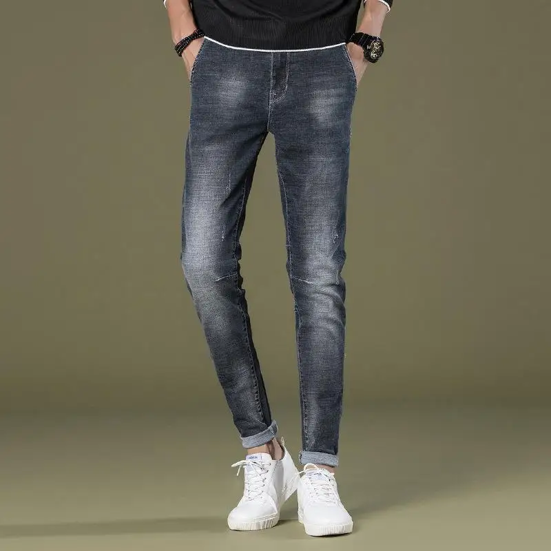 

Новые поступления, мужские Модные Винтажные эластичные джинсы с вышивкой, облегающие джинсовые брюки, байкерские брюки