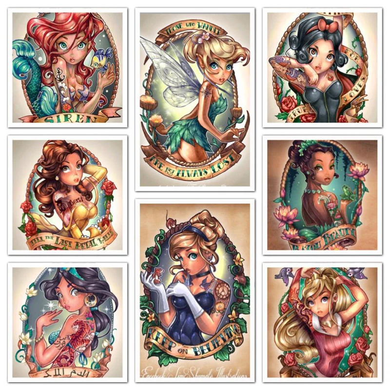 

Cartoon Cute Girl Princess Vintage Canvas Painting Wall Art Retro Posters and Prints Home Decor Children's Room Modular Pictures